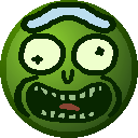 rick sanchez, picklerickjak, nuurumoji, blue hair, cross eyed, front view, green, green skin, green teeth, open eyes