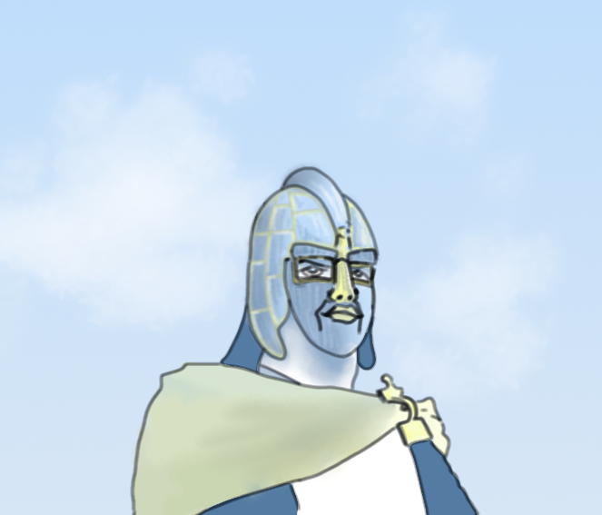 bismuth, chudjak, 1soyjak, anglo-saxon, blue background, blue eyes, cloak, closed mouth, clothes, drawing