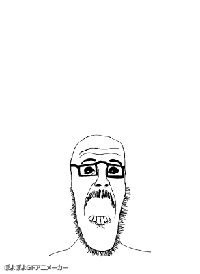 beastjak, 1soyjak, animated, bald, biting lip, black eyes, closed mouth, creepy, evil, eyebrows