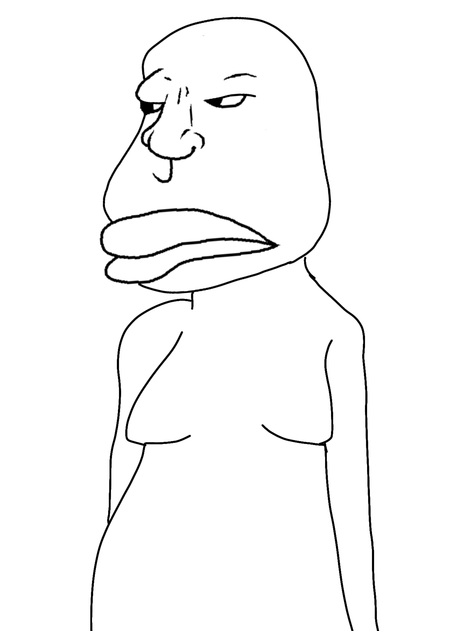meximutt, pacificislandmutt, muttvariants from meximutt, 1soyjak, bald, big lips, black eyes, closed mouth, fat, half body