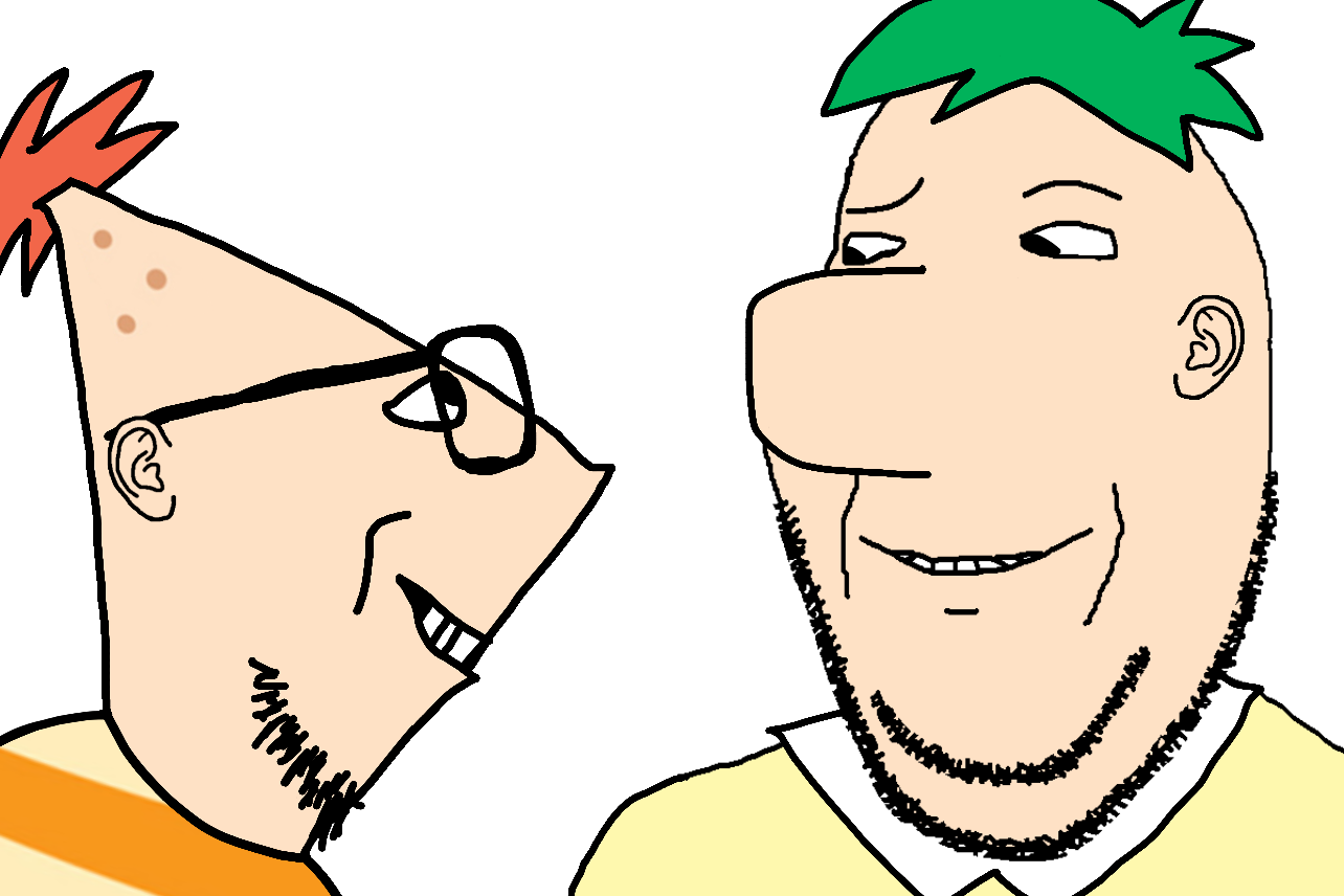 ferb fletcher, phineas flynn, gapejak, markiplier soyjak, grinplier, sideplier, wholesome soyjak, are you soying what im soying, 2soyjaks, big nose