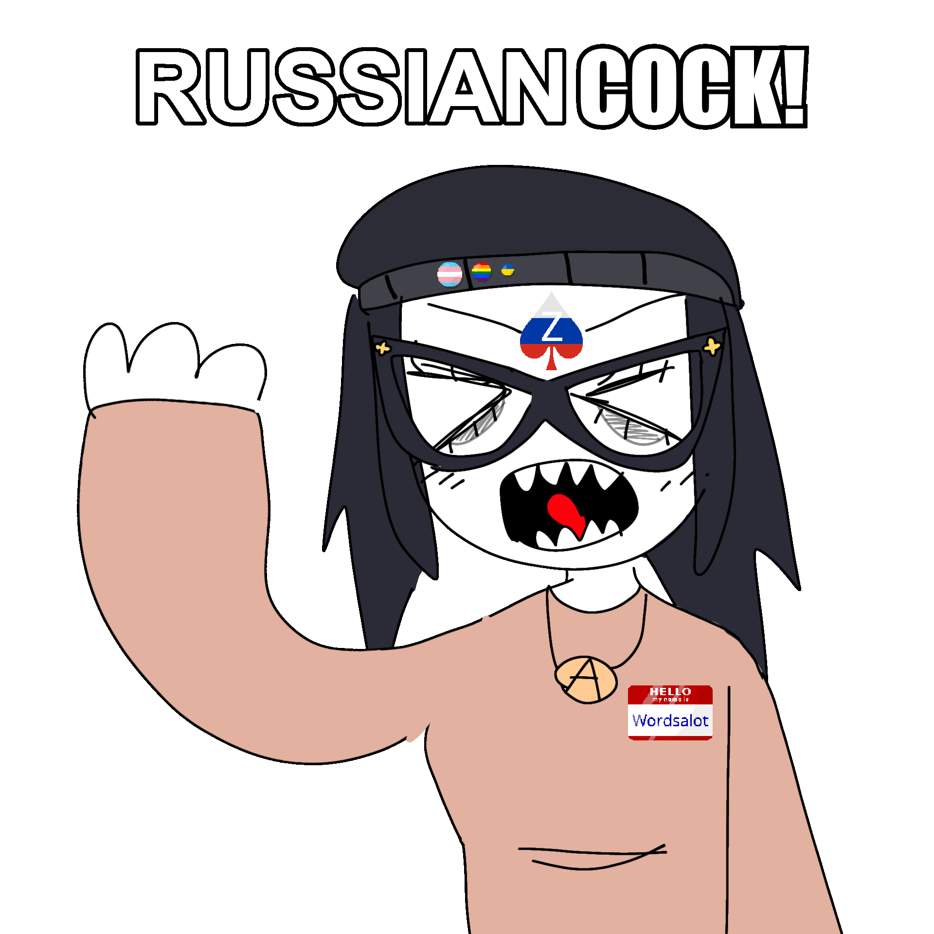 soytan, 1soyjak, angry, animated, black hair, closed eyes, glasses, hair, half body, hello my name is sticker