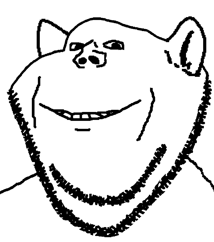 glegle, impish soyak ears, impish glegle, 1soyjak, animal, bald, black and white, black eyes, chin, double chin