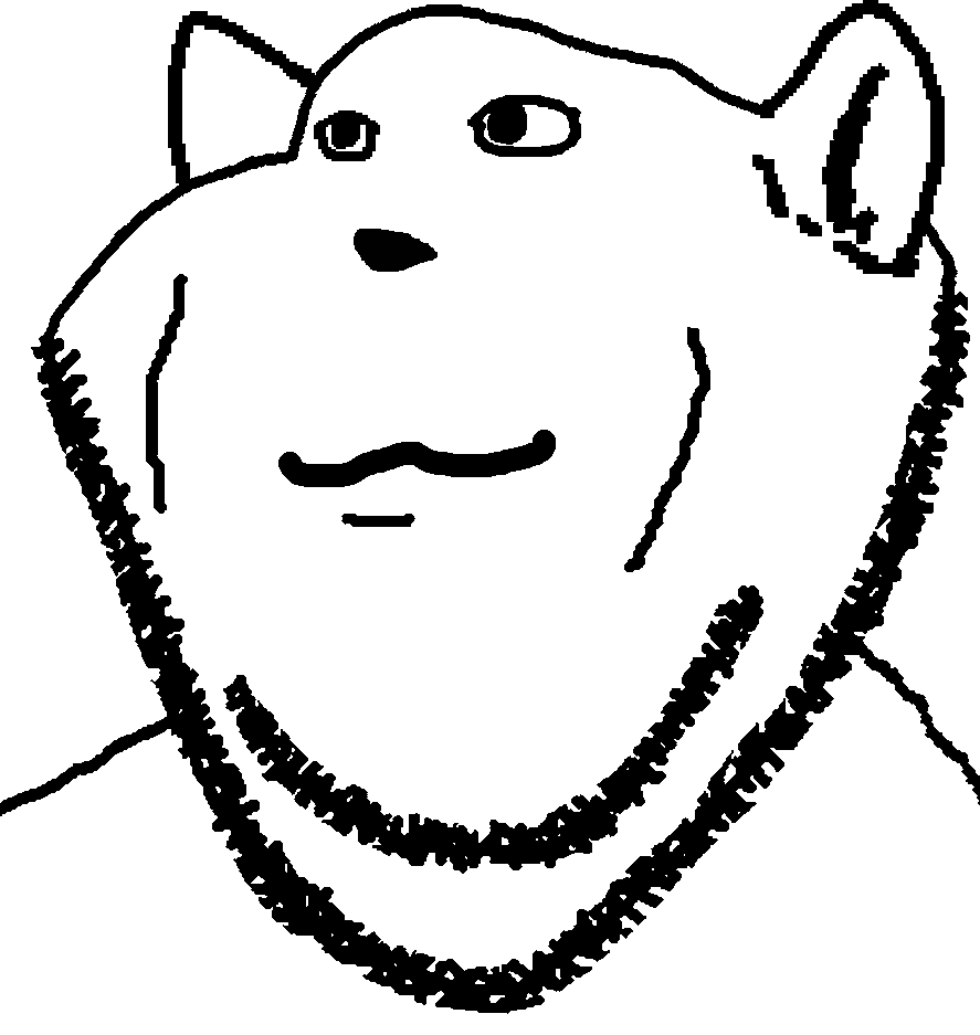 glegle, impish soyak ears, impish glegle, 1soyjak, animal, bald, black and white, black eyes, chin, closed mouth