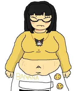 kuromi (sanrio), soychang, soytan, bbw, belly, belly button, black hair, closed mouth, dress, fat