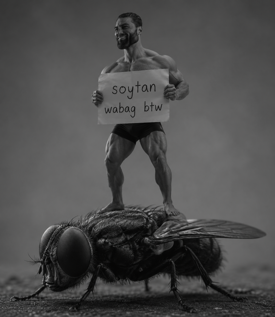 gigachad, gigafly, 1nas, animal, beard, black and white, black hair, buff, bug, fly