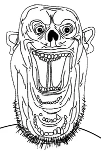unknown, ear, goofy, goofy grinner, grin, grinnerjak, monster, open mouth, stubble