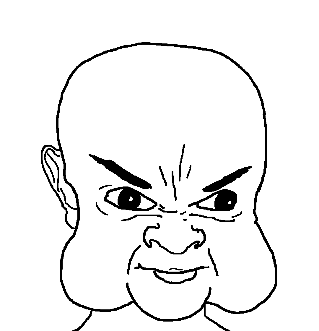 creatorcreature, 1soyjak, bald, big cheeks, big head, black eyes, closed mouth, creator, frown, indonesian