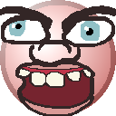 kurwa bobr, sheeeit, nuurumoji, angry, blue eyes, cross eyed, eyebrows, gums, lips, open eyes