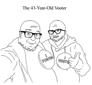 unknown, 2soyjaks, bald, button, closed mouth, clothes, glasses, grin, hoodie, smile
