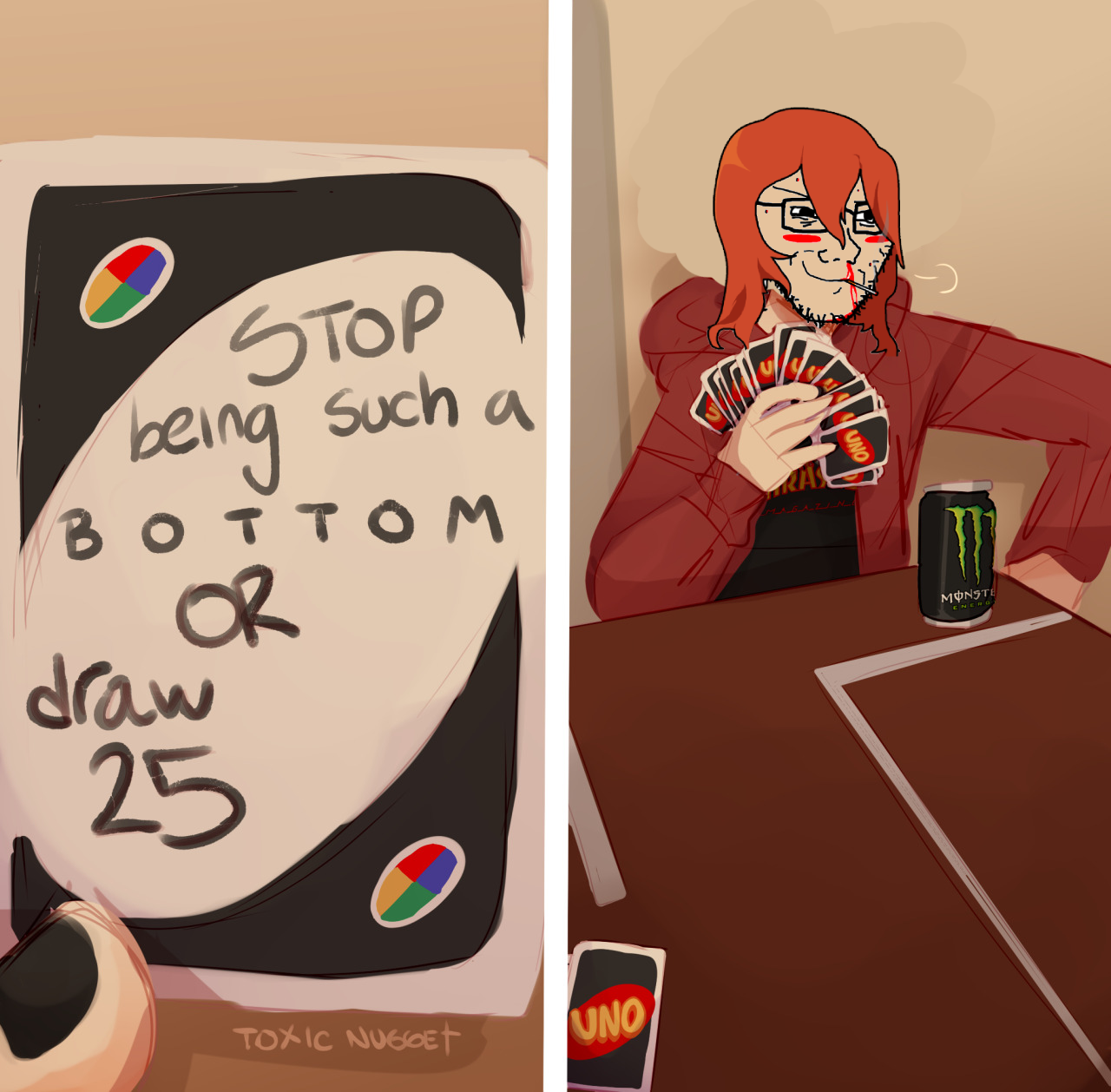 soyak, soyak (smug), 1soyjak, black eyes, bottom, closed mouth, drawn background, gay, gay faggot, gay nigger