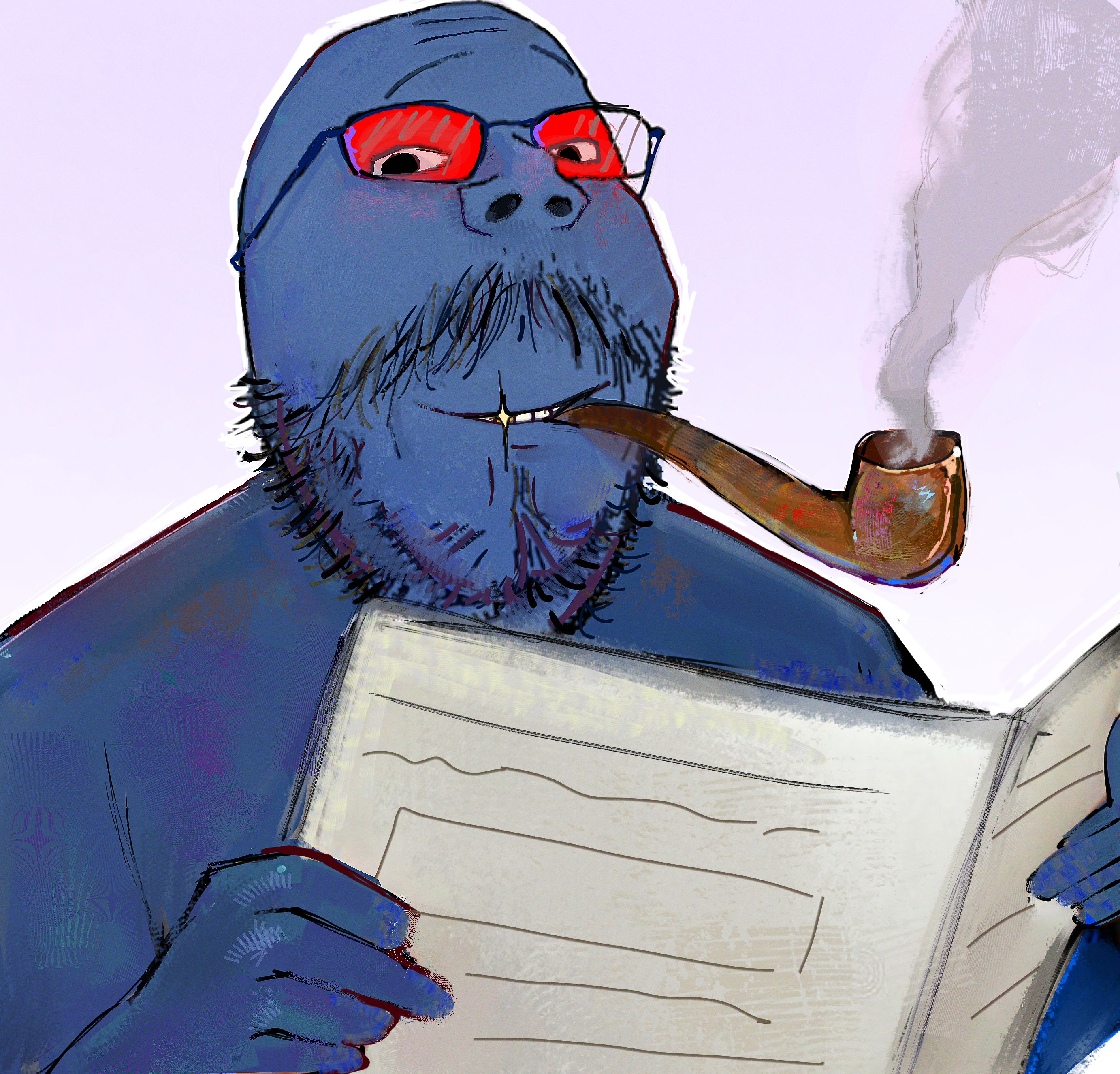 gapejak, mustached gapejak, 1soyjak, art, bald, beard, black eyes, black hair, blue skin, drawfag