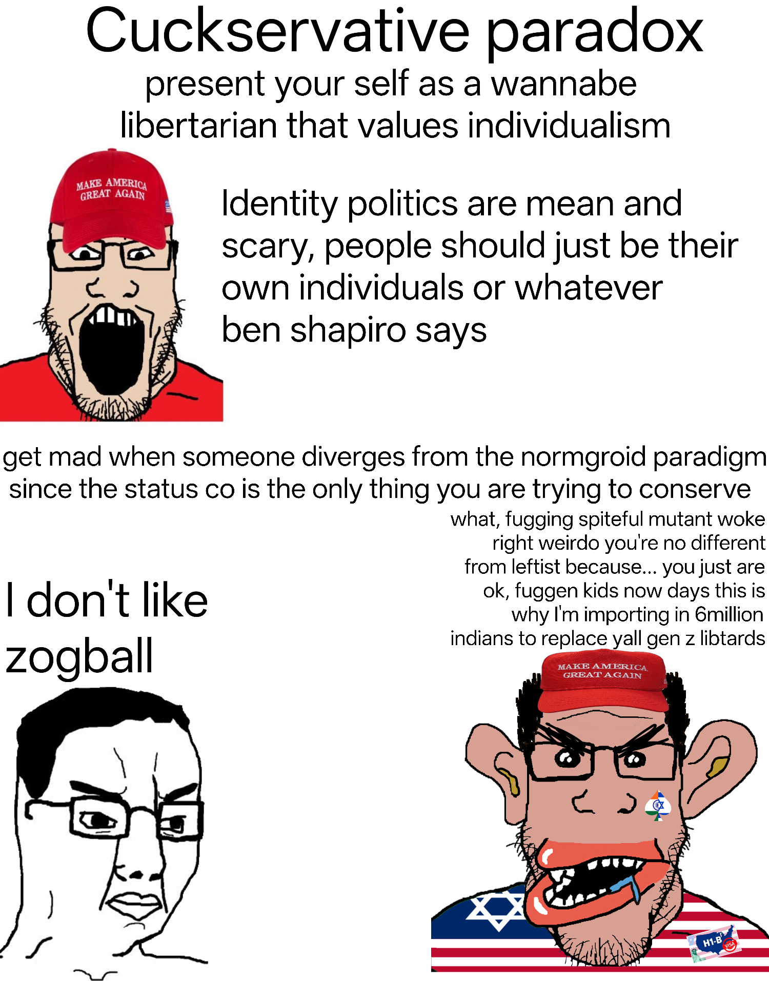 chudjak, markiplier soyjak, amerimutt, 3soyjaks, angry, cuckservative, football, front view, glasses, hair