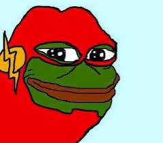 pepe, smug pepe, the flash, amphibian, animal, big lips, blue background, closed mouth, frog, green skin