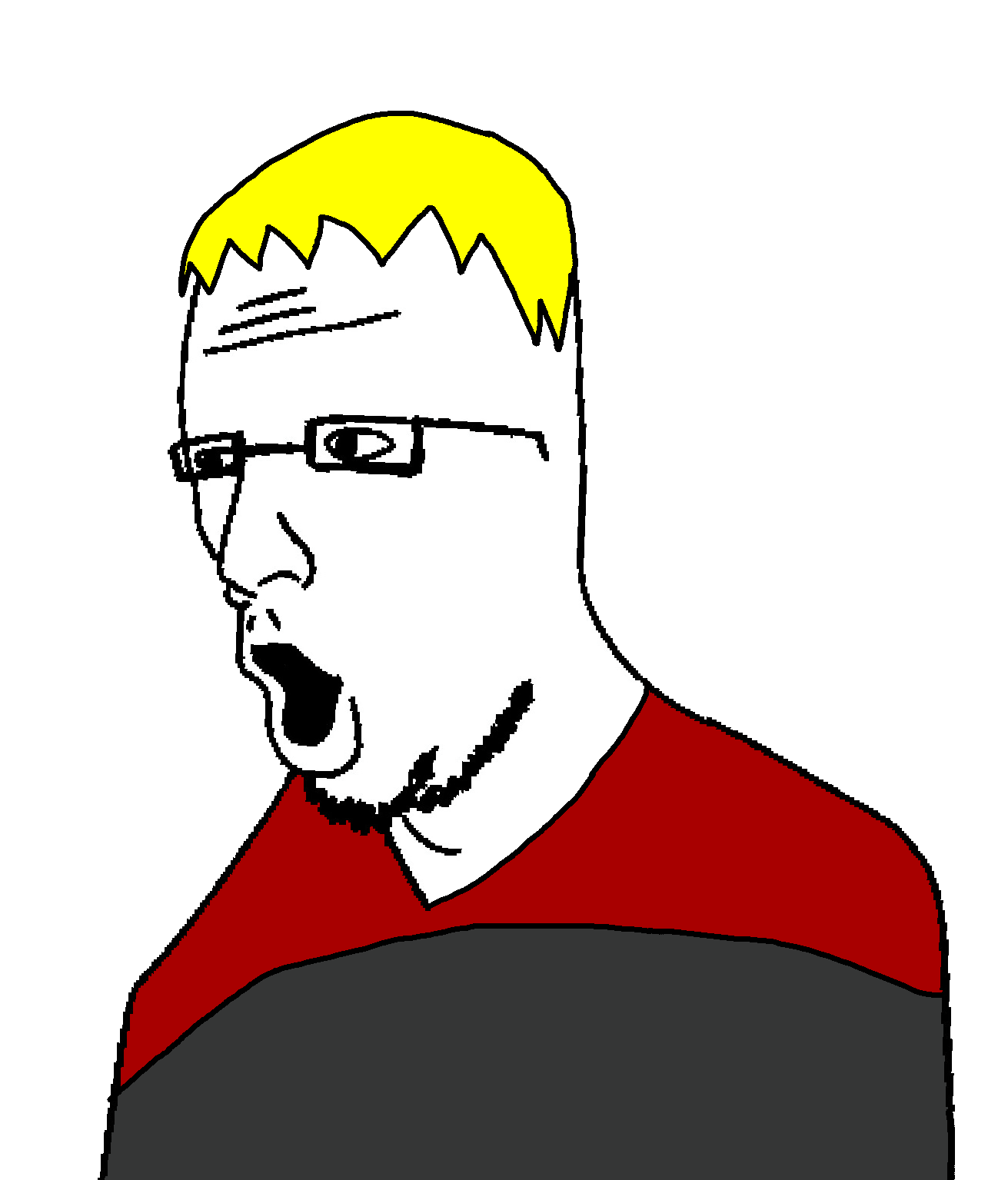 sigma nigga45, nate higgers, omjak, natejak, 1soyjak, black eyes, blonde hair, forehead lines, glasses, hair