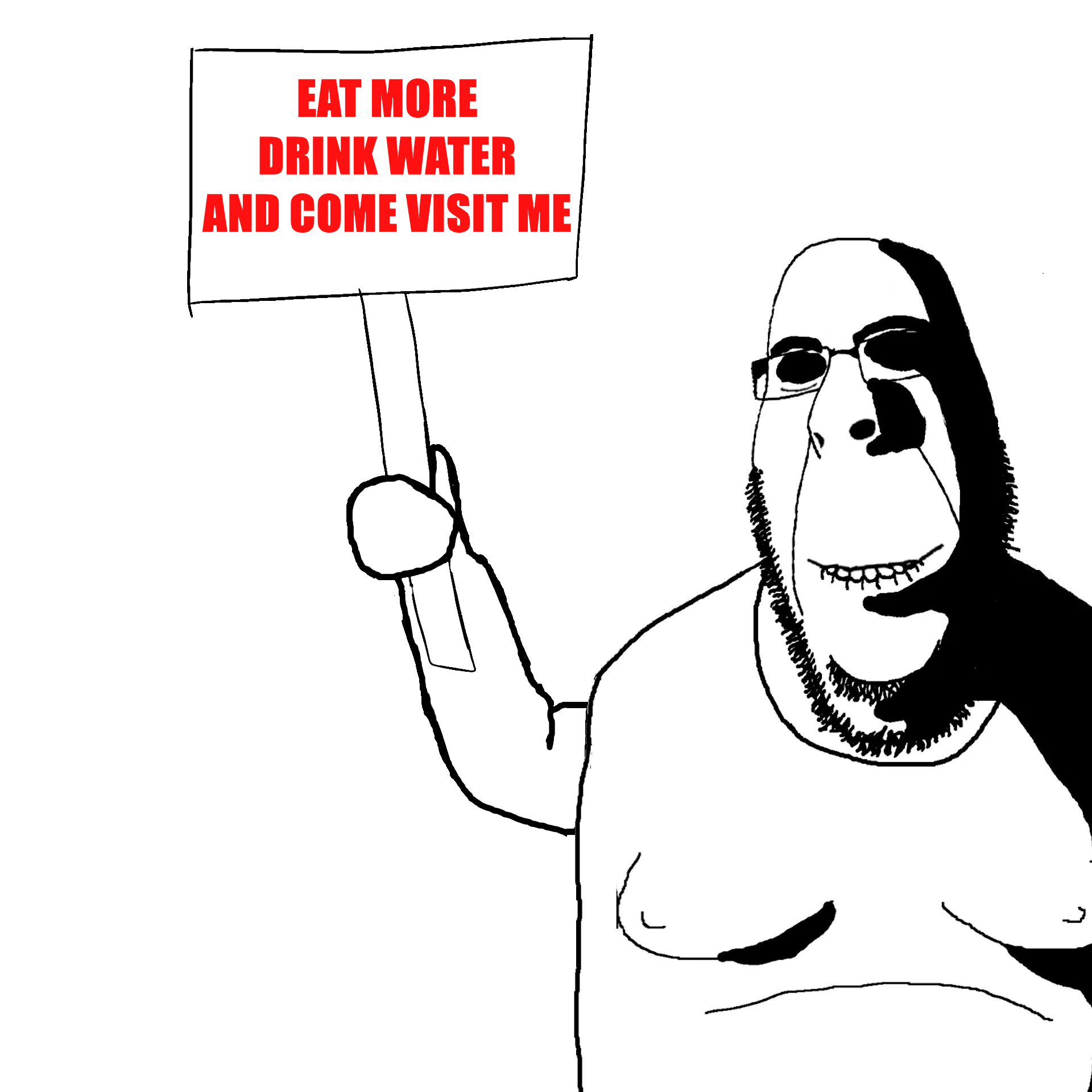 rapeson, cobson, hornyson, rapeson, 1soyjak, animated, arm, closed mouth, glasses, half body