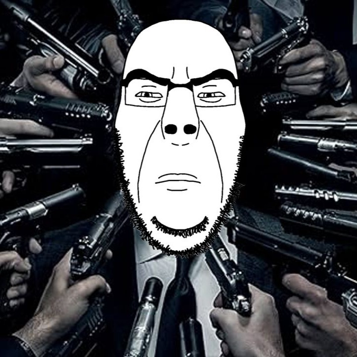 cobson, cobson front2, 1soyjak, at gunpoint, bald, black eyes, closed mouth, cobson killer, front view, frown
