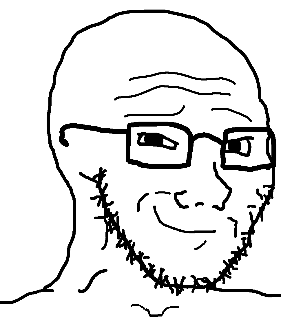 soyak, soyak (smug), 1soyjak, bald, closed mouth, glasses, half closed eyes, looking at you, monochrome, open eyes