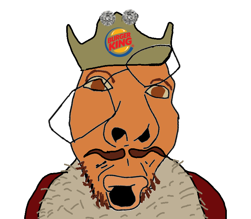 fisheyejak, impish soyak ears, nonexistent admins, nonexistent namefags, 1soyjak, brown eyes, brown hair, burger king, collar, crown