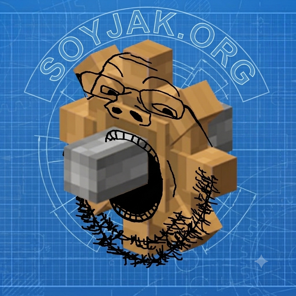 gapejak, 1soyjak, bald, black eyes, chin, cog, double chin, drawn background, forehead lines, looking at you