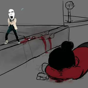 yoitsstocking, maya schoppenboer, cobson, 1nas, 1soyjak, animated, bald, blood, clothes, curb stomp aftermath