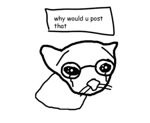 lolkek cat, 1soyjak, bald, black eyes, crying, full body, glasses, hand, looking at you, no beard