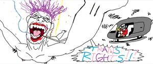 bernd, chudjak, gun, helicopter, naked, nipples, pee, poop, purple hair, saliva