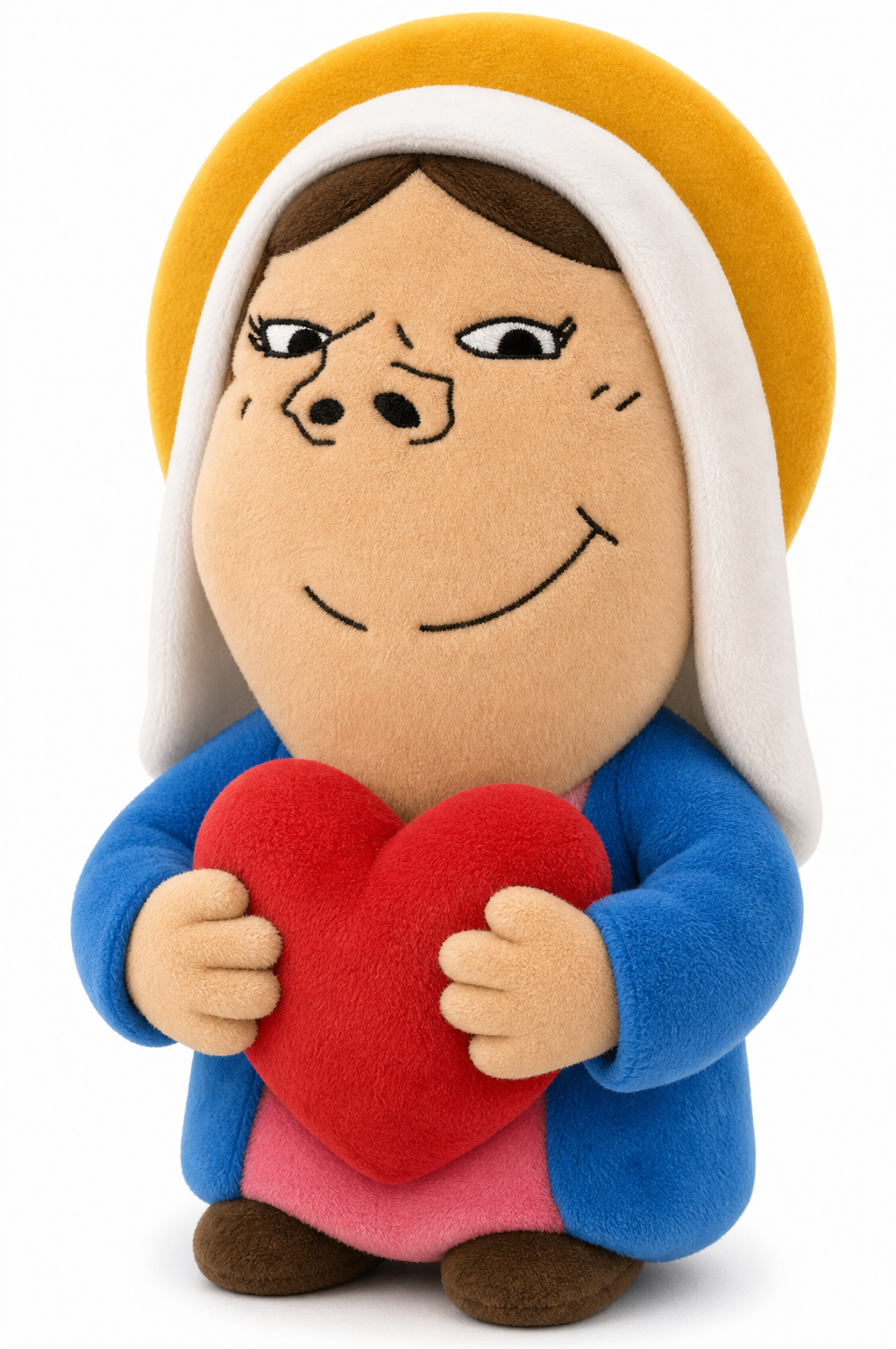 gapejak, female gapejak, wholesome soyjak, femjak, blue jacket, brown hair, brown shoes, christianity, closed mouth, clothes
