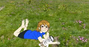 ashbie in field with chud plushie.png