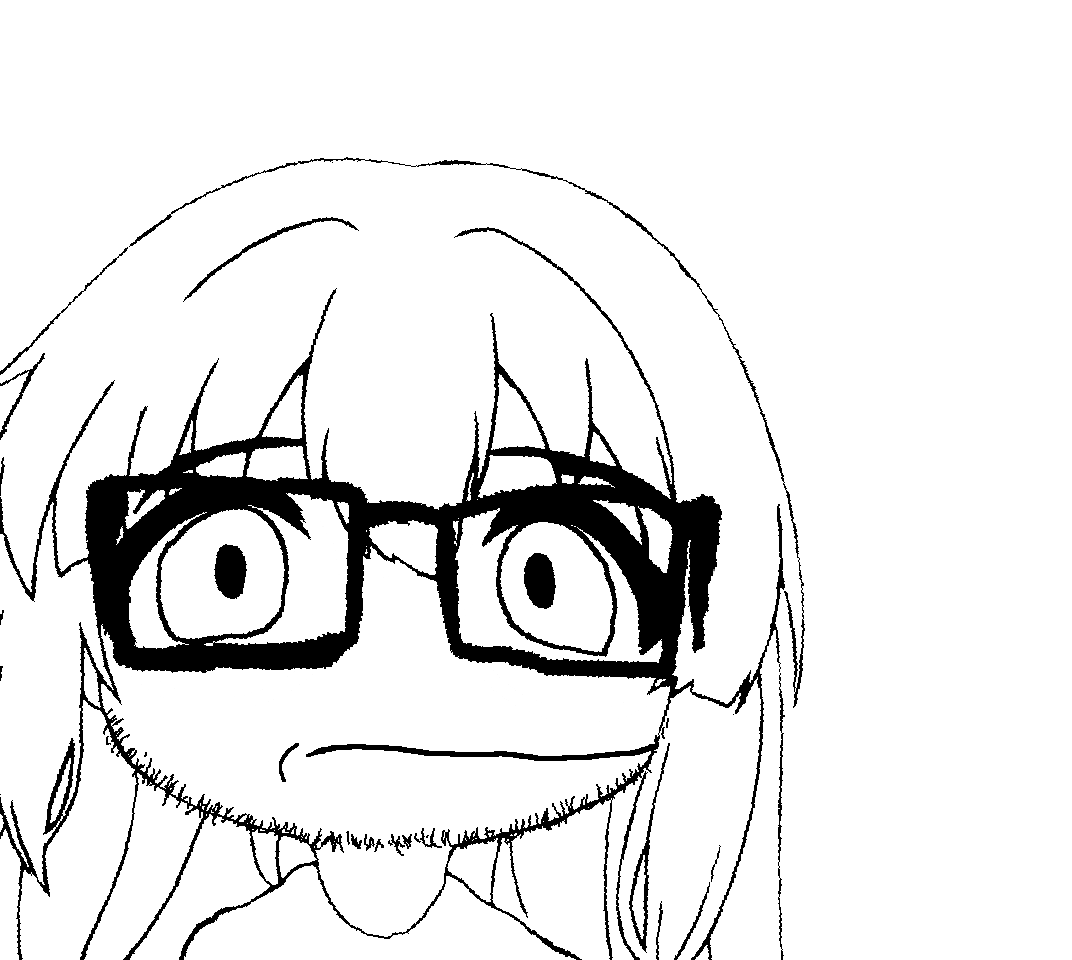 smuglet, 1soyjak, closed mouth, front view, frown, glasses, hair, long hair, looking at you, monochrome