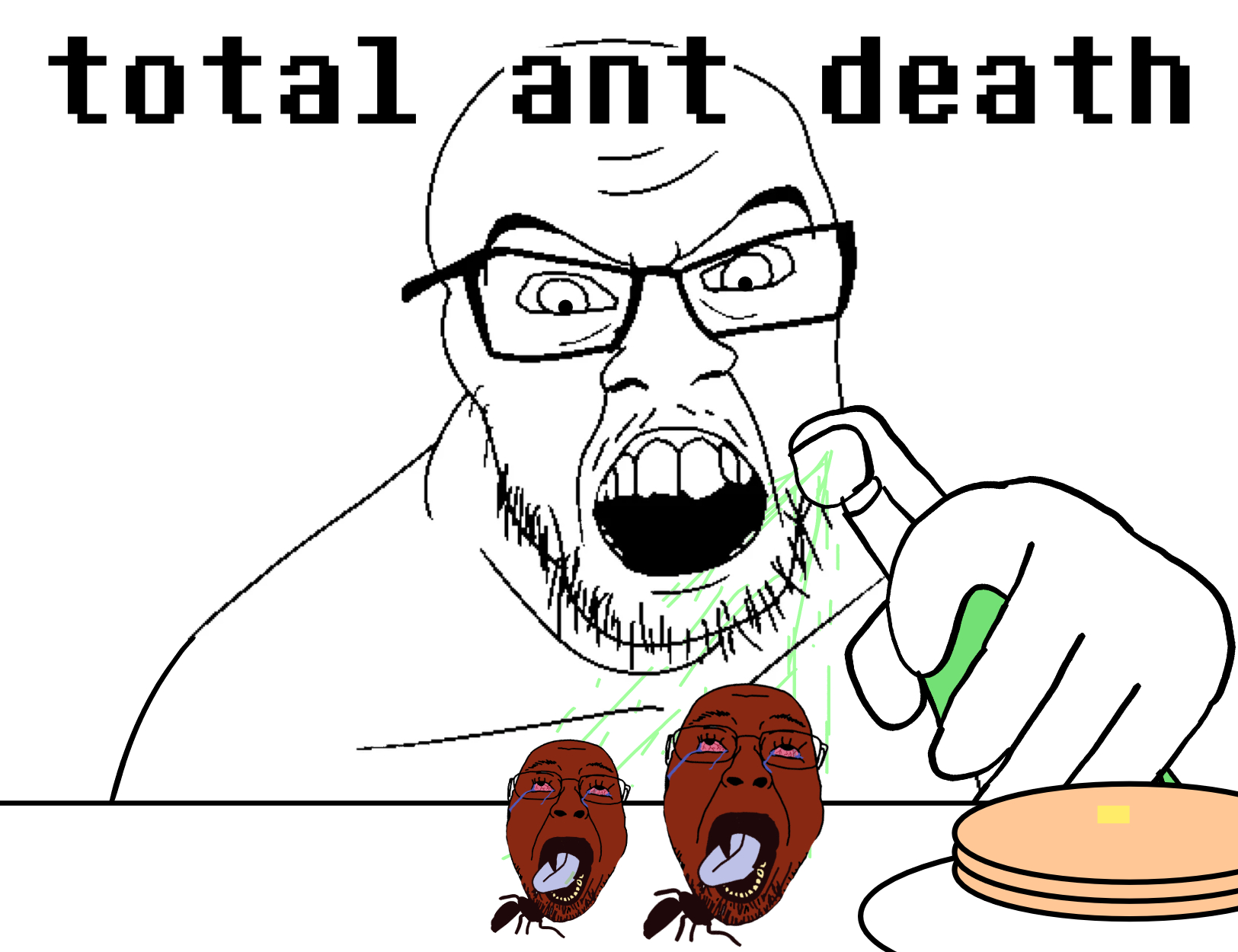 bernd, feraljak, 2soyjaks, angry, animal, ant, ants, bald, bug, front view