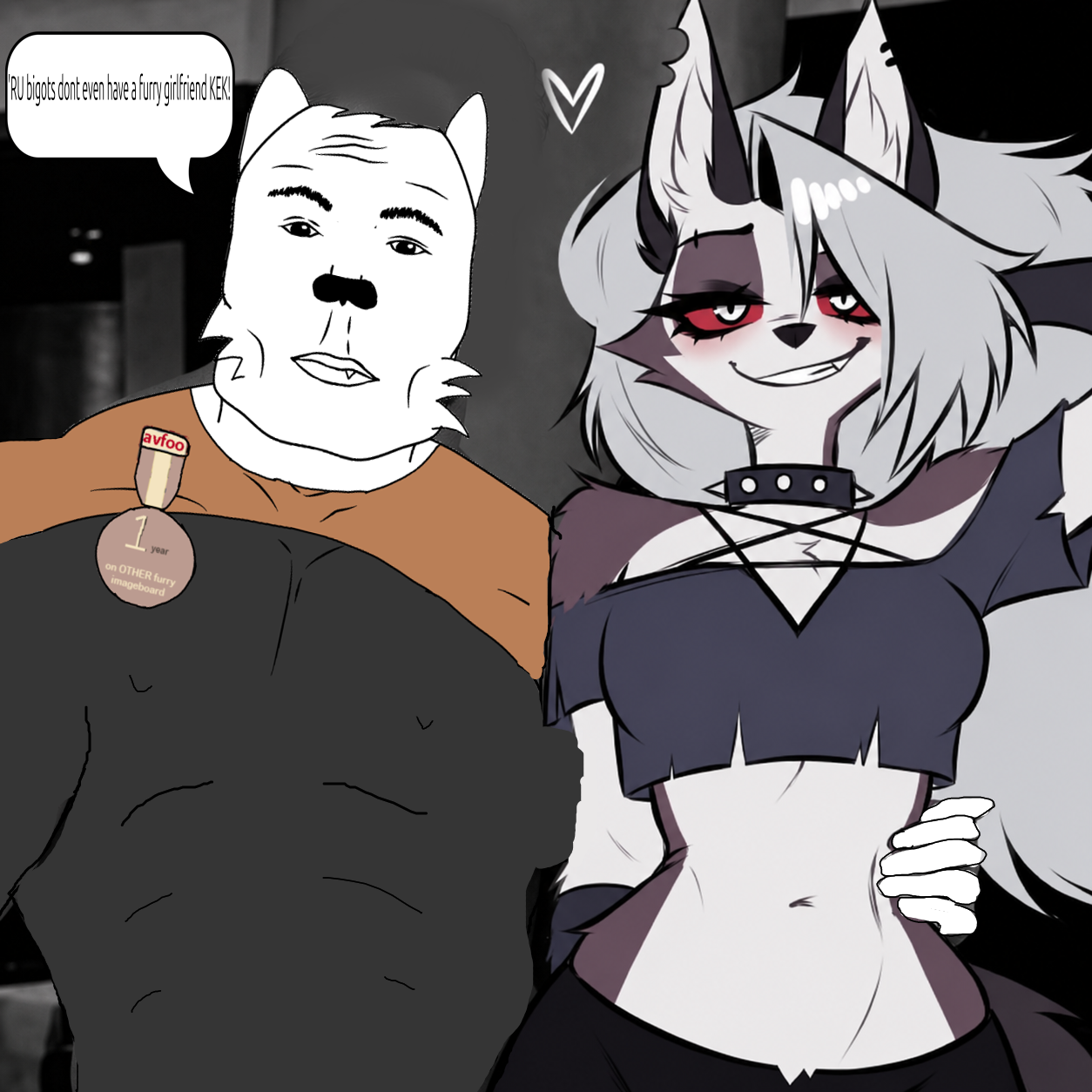 goyroyalewon, gigachad, loona (helluva boss), alicia, avfoo, buff, closed mouth, female, front view, full body