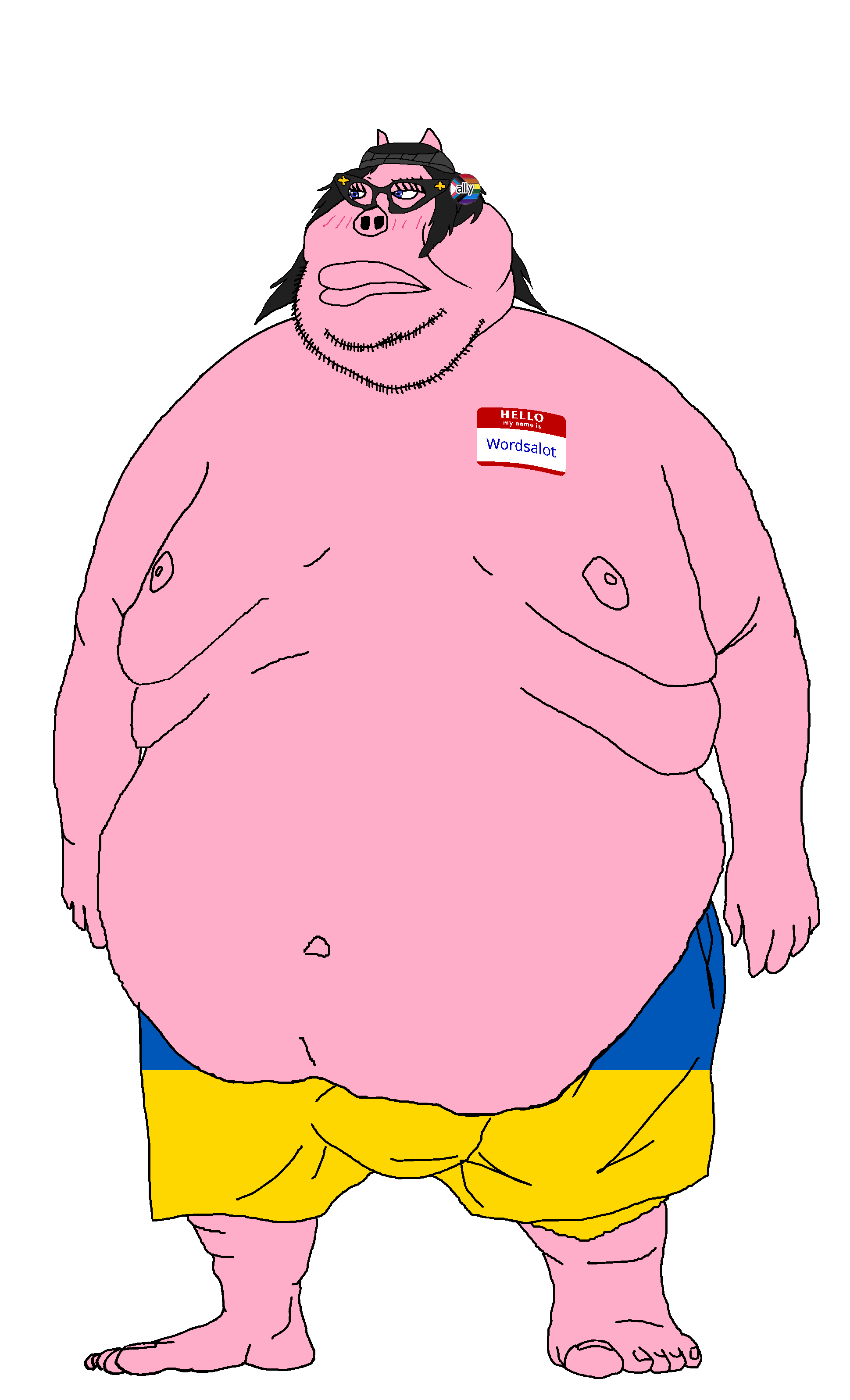 meximutt, beast, endmutt, morbidmutt, 1soyjak, belly, belly button, black hair, blue eyes, button