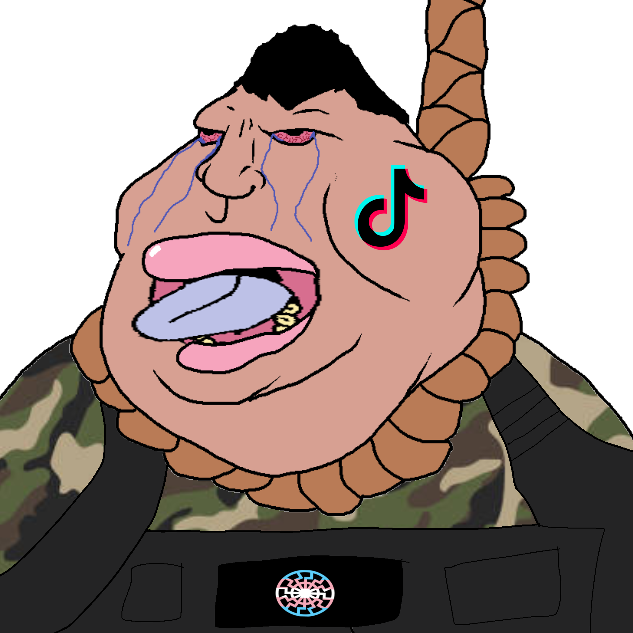 meximutt, ack, armour, black eyes, black hair, bloodshot eyes, blue tongue, brown skin, camo, camouflage