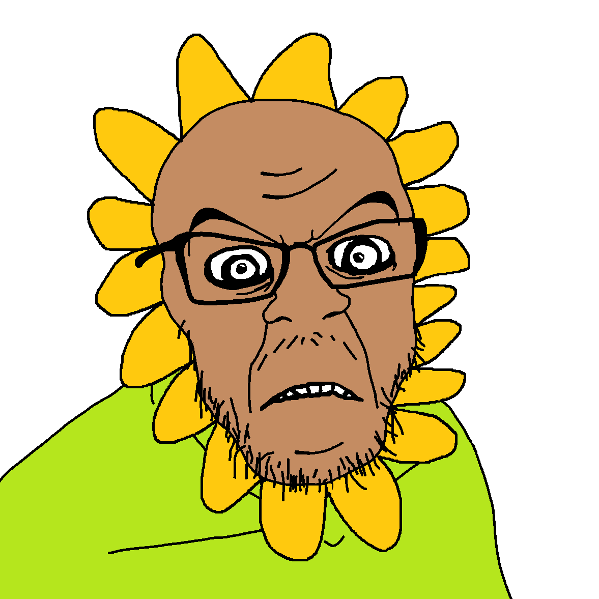 feraljak, feraljak (crazed), 1soyjak, angry, bald, brown skin, crazed, deranged, eyebrows, flower