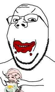 gapejak, wholesome soyjak, babyjak, 2soyjaks, bald, beard, black eyes, blood, caca, evil