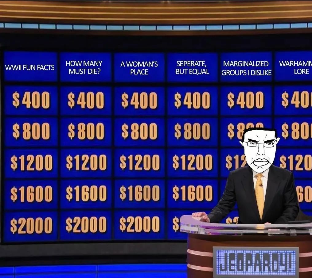 chudjak, pol face, 1soyjak, angry, black hair, closed mouth, clothes, ear, eyebrows, game show
