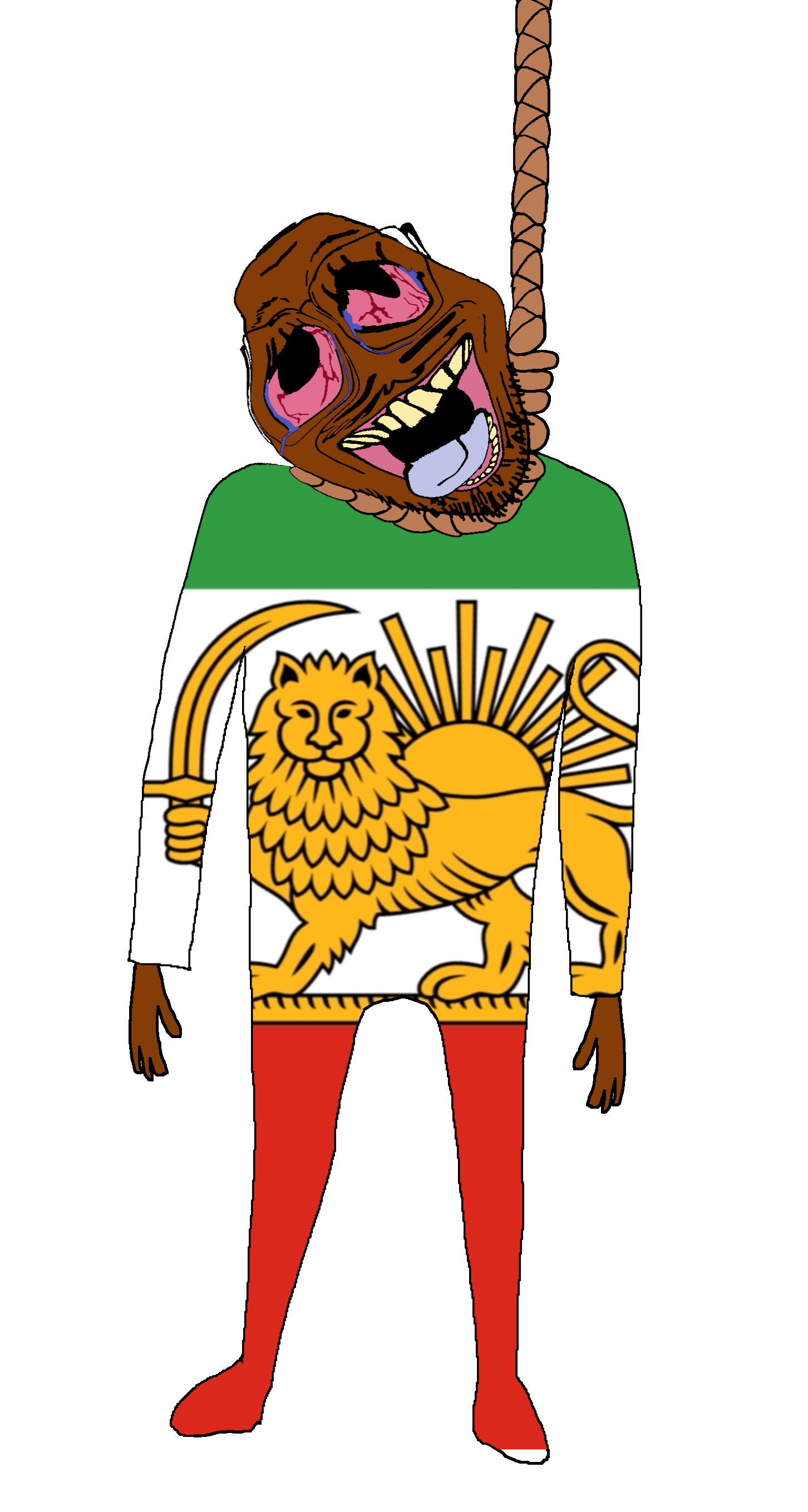 shad, bernd, bald, blue tongue, brown skin, front view, full body, glasses, hanging, iran