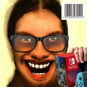 unknown, album cover, aphex twin, barcode, beard, glasses, holding object, music, nintendo, nintendo switch