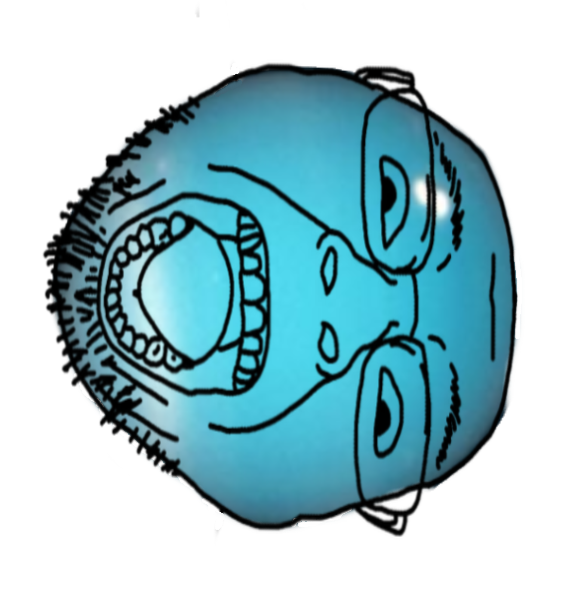 bernd, planetjaks, 1soyjak, bald, black eyes, blue skin, glasses, looking at you, open eyes, open mouth