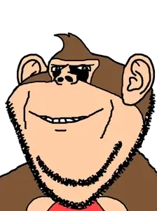 donkey kong, impish soyak ears, closed mouth, clothes, ear, necktie, smile, soyjak, stubble, video game