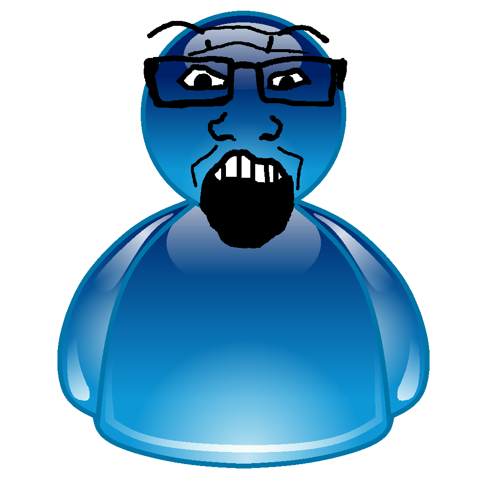label, markiplier soyjak, frutiger aero icons, 1soyjak, arm, bald, blue skin, front view, frutiger aero, full body