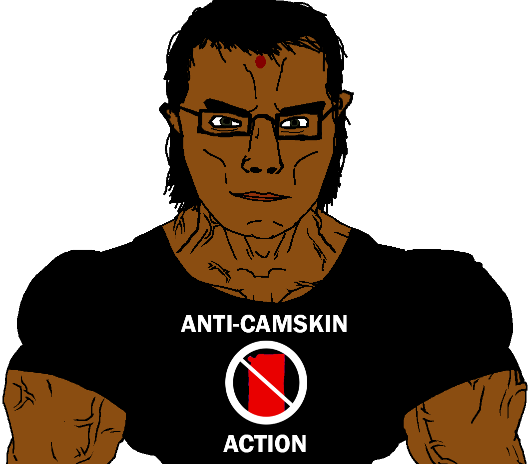 chudjak, chudjak front, muscular chud, anti-camskin action, based, brown skin, buff, camskeen, closed mouth, clothes