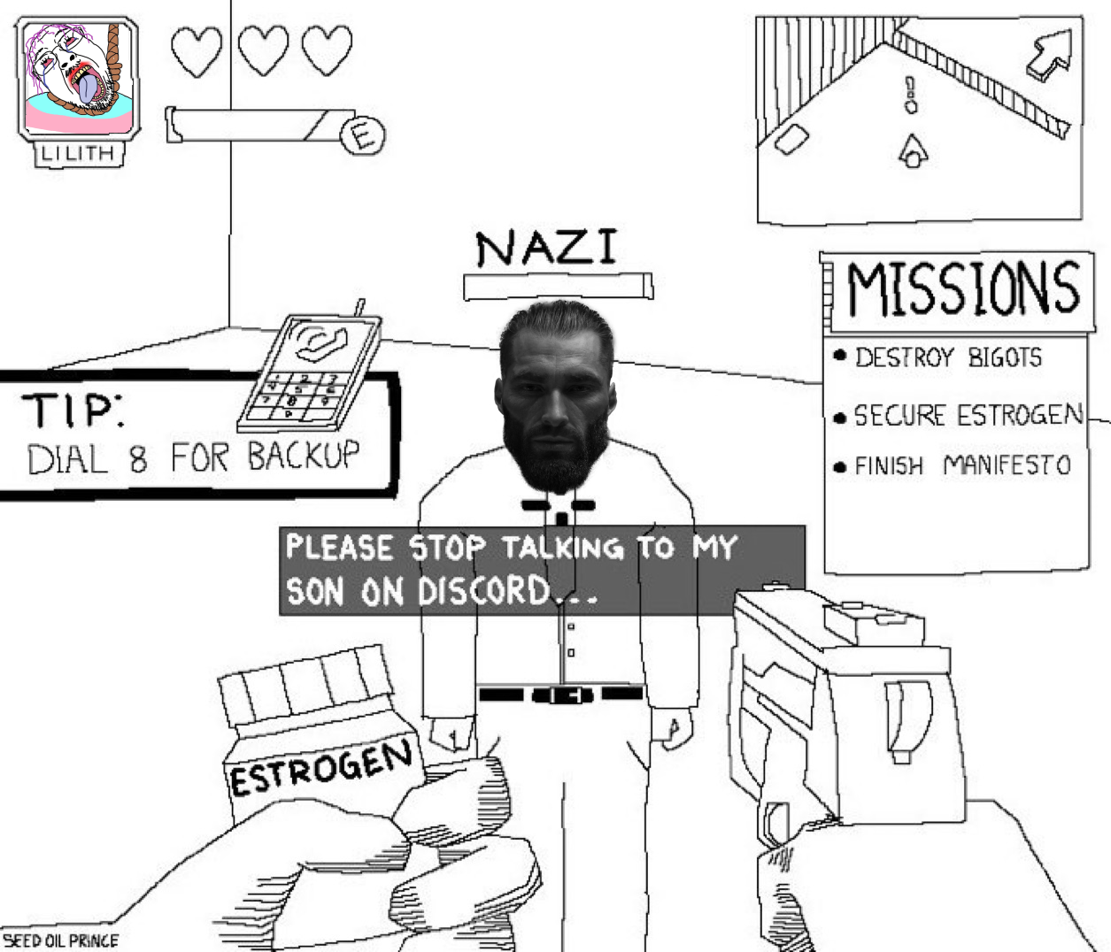 gigachad, bernd, troonjak, 1soyjak, 2soyjaks, beard, black hair, buff, closed mouth, discord