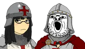 225190 - soybooru.com - armor armour asian asian_female black_hair chainmail clothes cross crusader female glasses hair hat helmet knight long_hair soychang soytan white_background.png