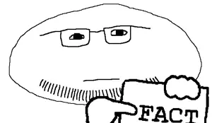 doughjak, 1soyjak, bald, black eyes, closed mouth, dough, fact, fact sign, fat, front view