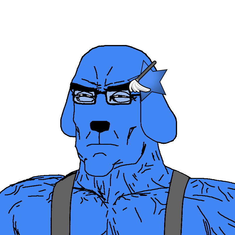 chudjak, perceptive chud, animal, animal nose, anthro, blue skin, brush, buff, closed mouth, dog