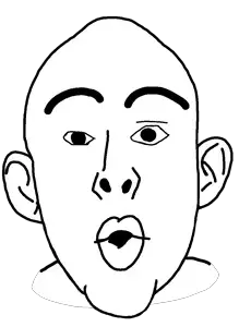 nojak, 1soyjak, bald, black eyes, ear, eyebrows, front view, half open mouth, lips, looking at you