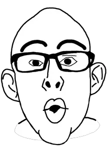 nojak, 1soyjak, bald, black eyes, ear, eyebrows, front view, glasses, half open mouth, lips