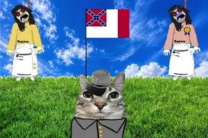 soychang, soytan, 2girls, ack, animal, animated, anti soytan, beanie, blue sky, cat
